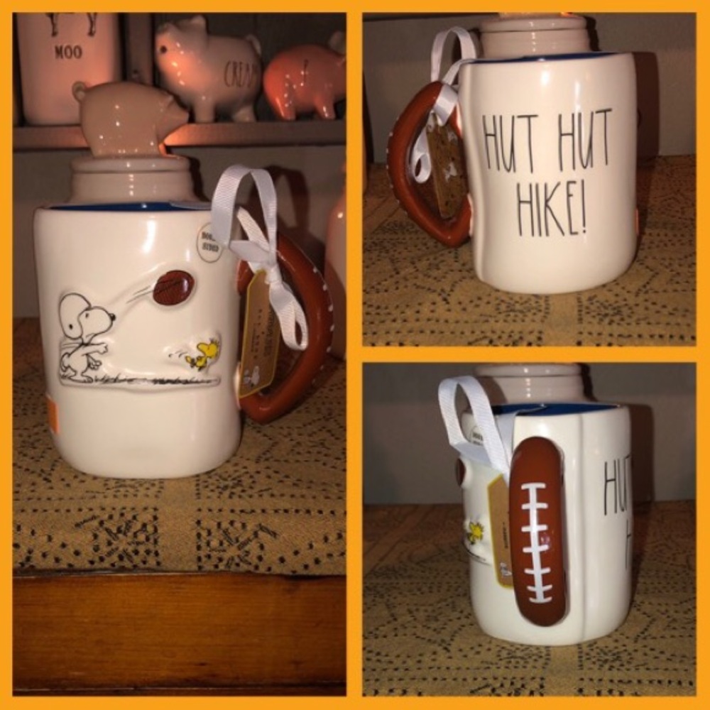 Rae Dunn Peanuts HUT HUT HIKE! Double Sided Mug (Snoopy & Woodstock)